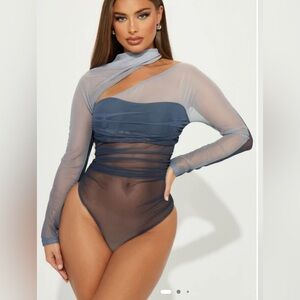 Fashion Nova Sheer Navy Bodysuit